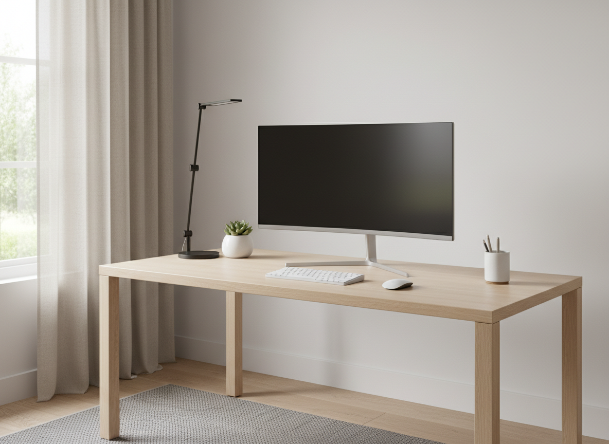 Computer monitor on a tidy home office desk