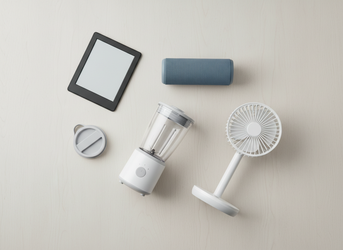 Assorted home tech gadgets on a light surface